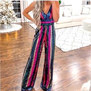 Express Sequin Multicolor Jumpsuit Small